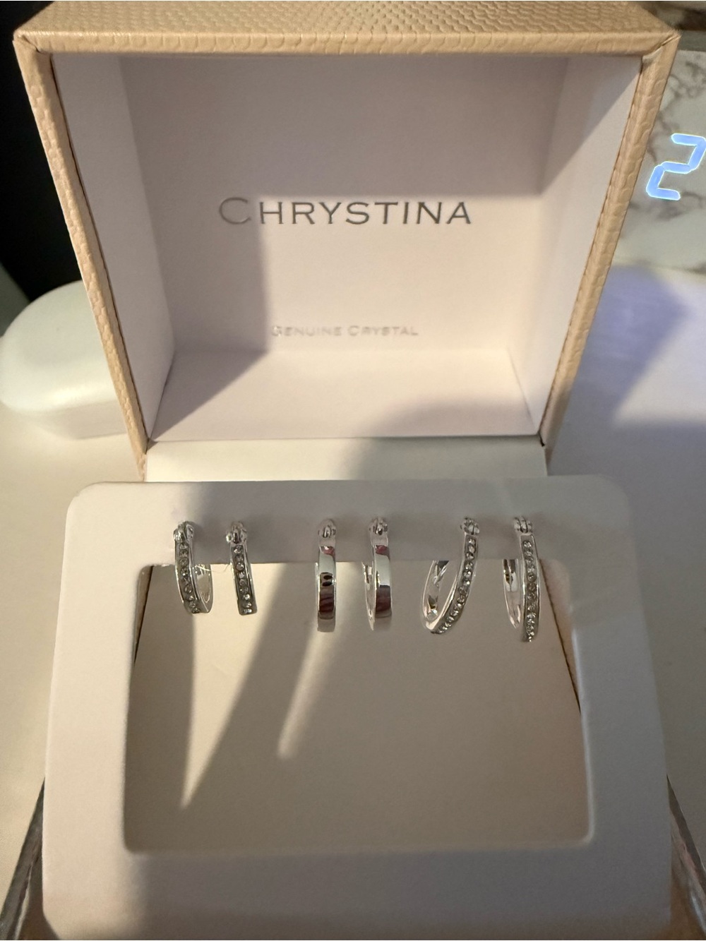 Chrystina Silver Crystal Hoop Earring Set - 3 Pairs (Silver)